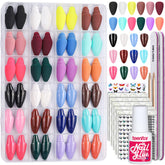 Teenitor almond press on nails pack contents with glue tabs for easy manicure