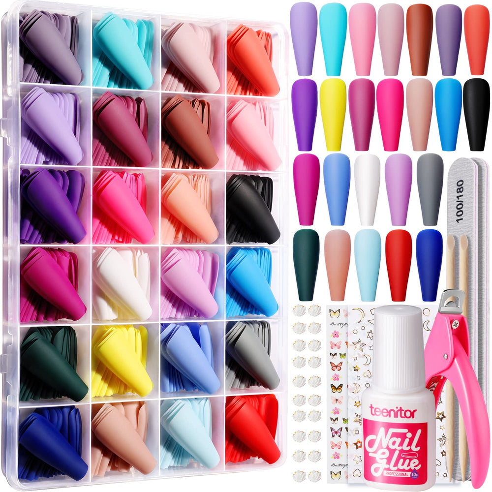 Teenitor long press on nails coffin box with color display for quick at-home manicures.