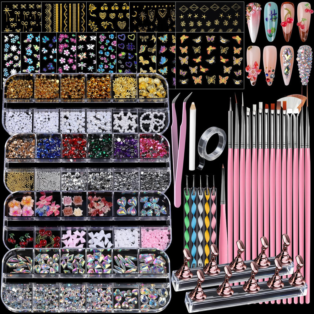Teenitor nail charms and gems set with AB rhinestones for creative nail art.
