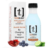 Teenology Teen Shampoo bottle featuring blueberry-pomegranate-cucumber for clear skin and healthy hair