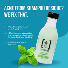 Teenology Teen Shampoo mint label closeup – natural botanicals for scalp care