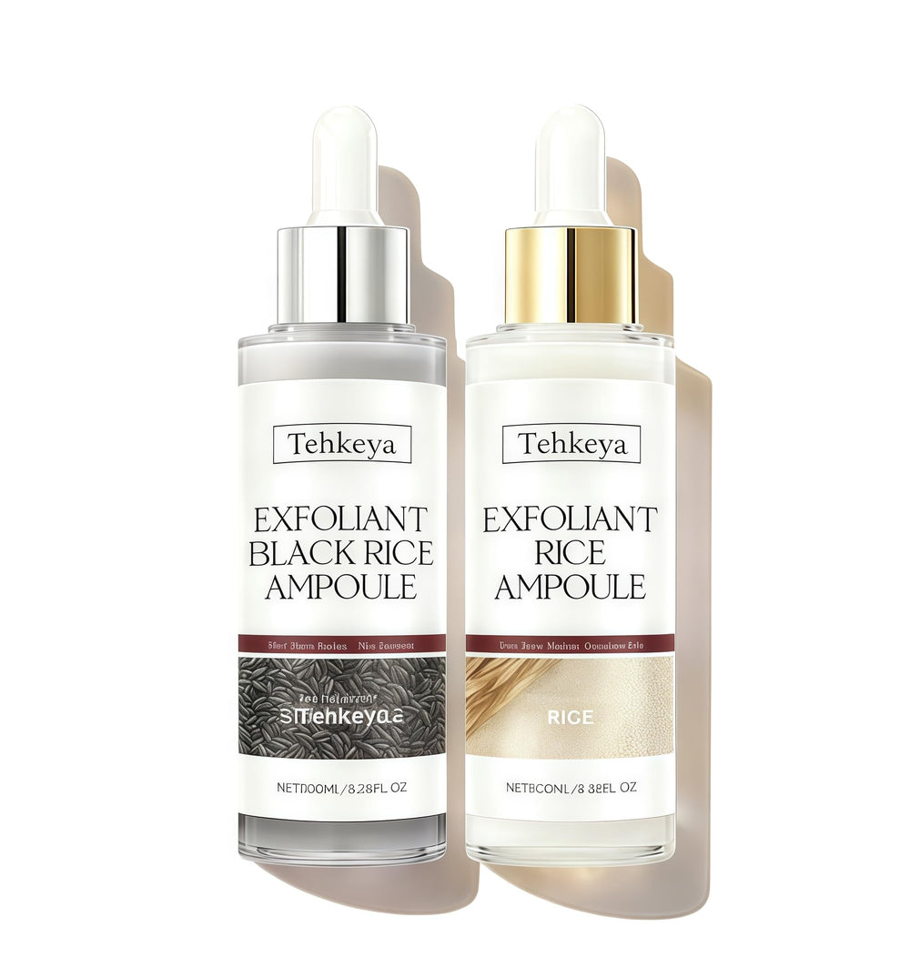 Tehkeya Peel Shot Glow white bottle shows brightening rice ampoule for radiant skin.