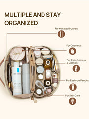 Telena leather makeup bag divider keeps items organized and easy to locate.