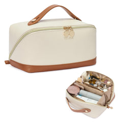 Telena leather makeup bag waterproof protection keeps cosmetics safe during travel.