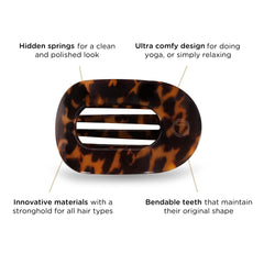 Teleties flat round clip shown lounging with no-slip grip