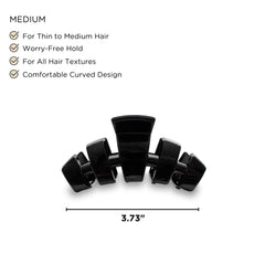 Teleties Jet Black medium hair clip bendable teeth for long-lasting shape and secure hold.