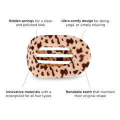 Teleties large flat round clip driving comfort keeps hair in place.
