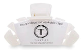 Teleties medium hair clip side view demonstrates a secure, comfortable hold for updos.