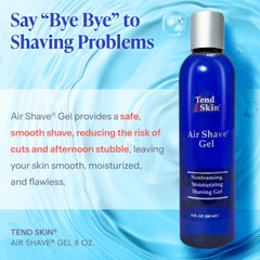 Tend Skin Air Shave Gel clear-application demonstrates non-foaming, precise glide for shaving.