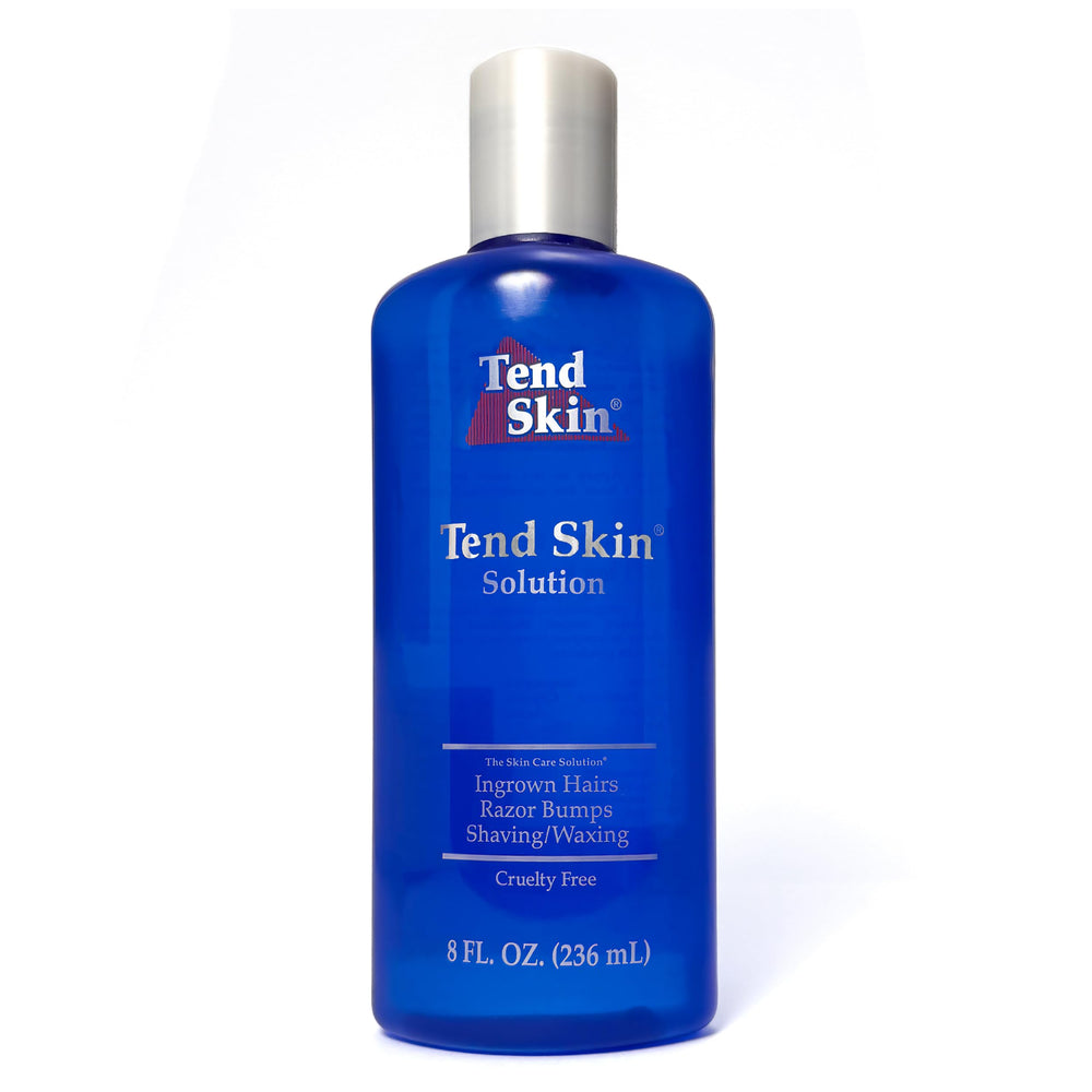 Tend Skin solution bottle pour demonstrates easy aftercare for smoother-looking skin.