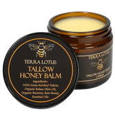Terra Lotus Honey Tallow Balm jar close-up highlighting natural hydration for all skin types