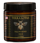 Terra Lotus honey tallow balm jar with rich moisture for all-over skin nourishment.