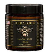 Terra Lotus honey tallow balm packaging highlights small-batch, clean skincare.