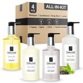 Terra Pure Ecobox green tea soap bottle ready for guest refreshment in upscale bathrooms.