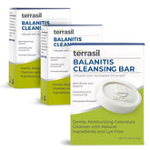 Terrasil Balanitis Soap for Men bar close-up shows soothing formula for sensitive skin.