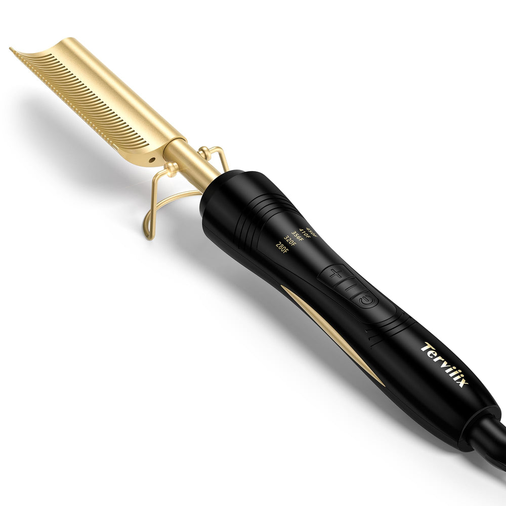 Terviiix hot comb curved teeth press for root straightening and smooth styling.