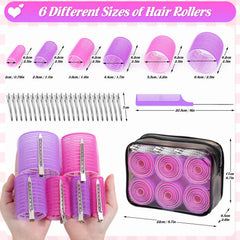 Tetutor six-size roller assortment shows diameter guide for customized curls