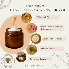 Texas Hill Country Essentials grass-fed tallow ingredient shot highlighting clean, organic skincare.