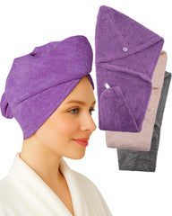 Textila hair wrap towel pack plum pink grey shows color trio for soft drying and frizz control