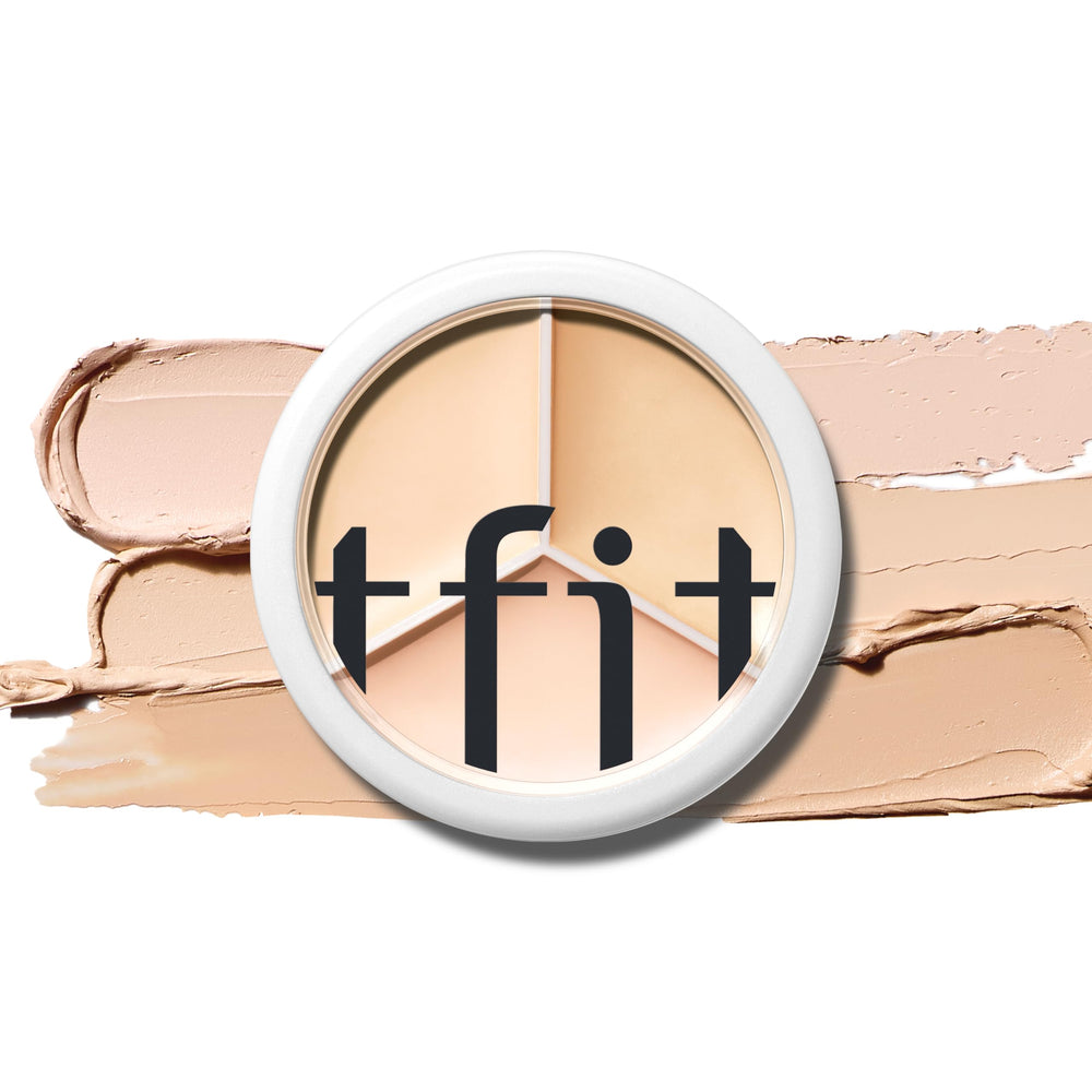 TFIT Multi-Use Pot Concealer triple palette 00 Light swatches for color match and coverage.