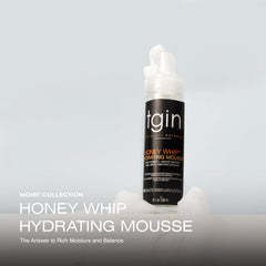 tgin Honey Whip Hydrating Mousse bottle close-up emphasizing lightweight definition for curls