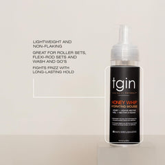 tgin Honey Whip Hydrating Mousse frizz control and shine on curly hair