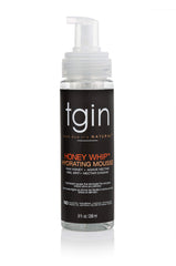 tgin Honey Whip Hydrating Mousse packaging highlighting moisture-rich formula for curls