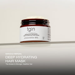 tgin Miracle RepaiRx jar label highlights biotin and black castor oil for repair.