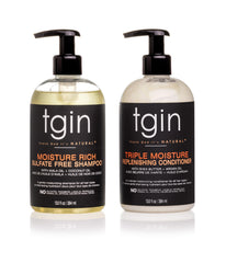 tgin moisturizing shampoo bottle demonstrates gentle cleansing for hydrated curls
