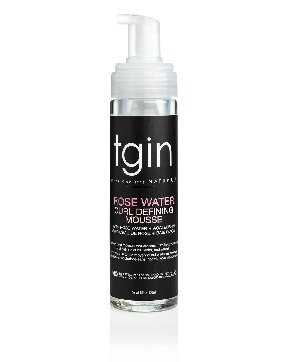 tgin rose water defining mousse bottle delivers lightweight curl definition and frizz control.