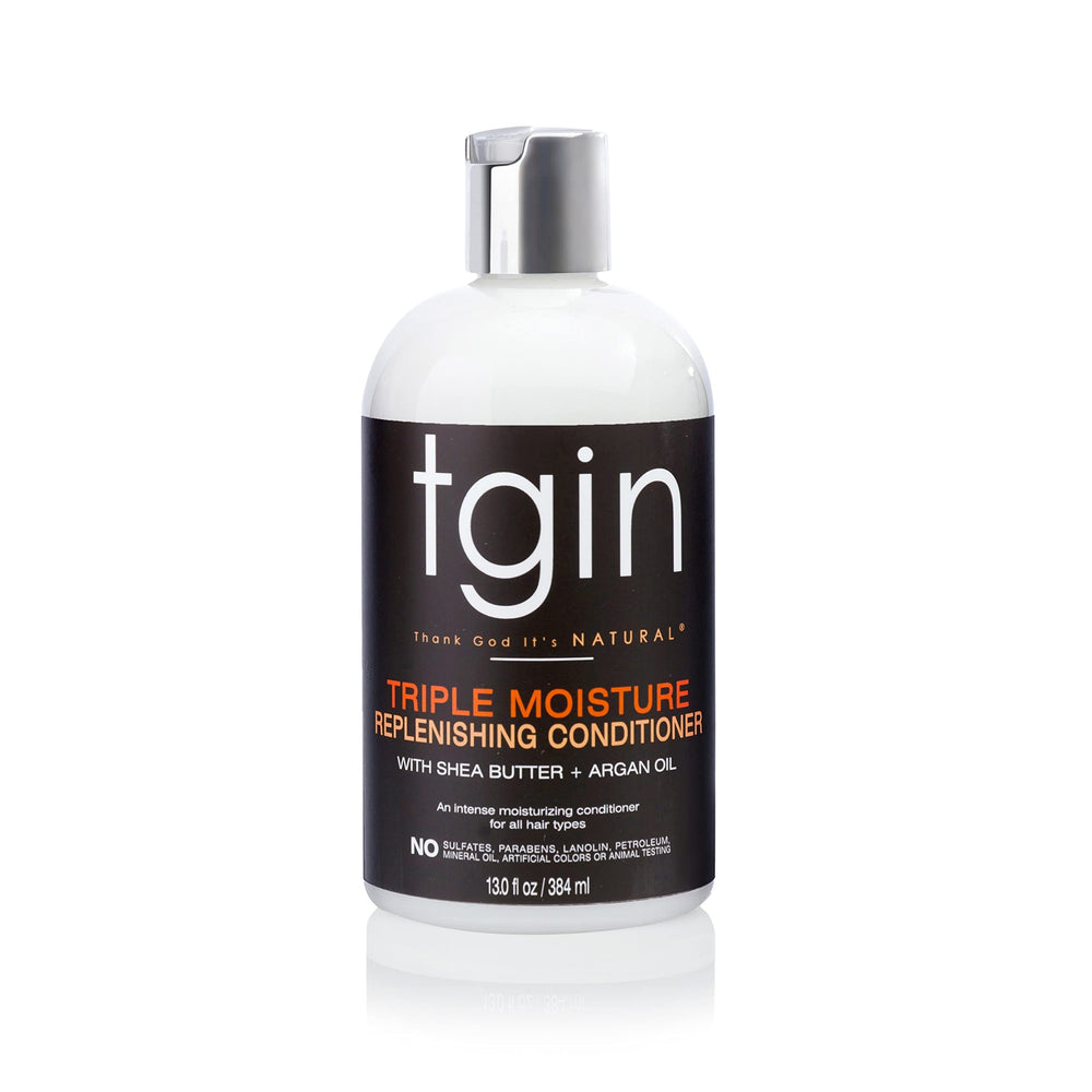 tgin triple moisture conditioner bottle shows deep hydration for soft hair