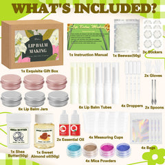 Thaluna lip balm kit ingredients including shea butter and almond oil