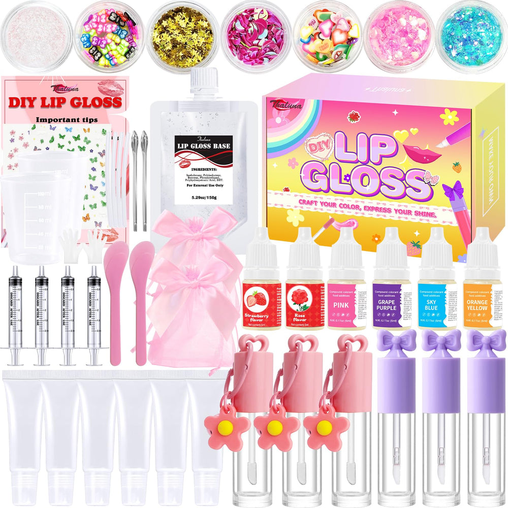 Thaluna lip gloss making kit packaging showing a complete DIY set for creative kids