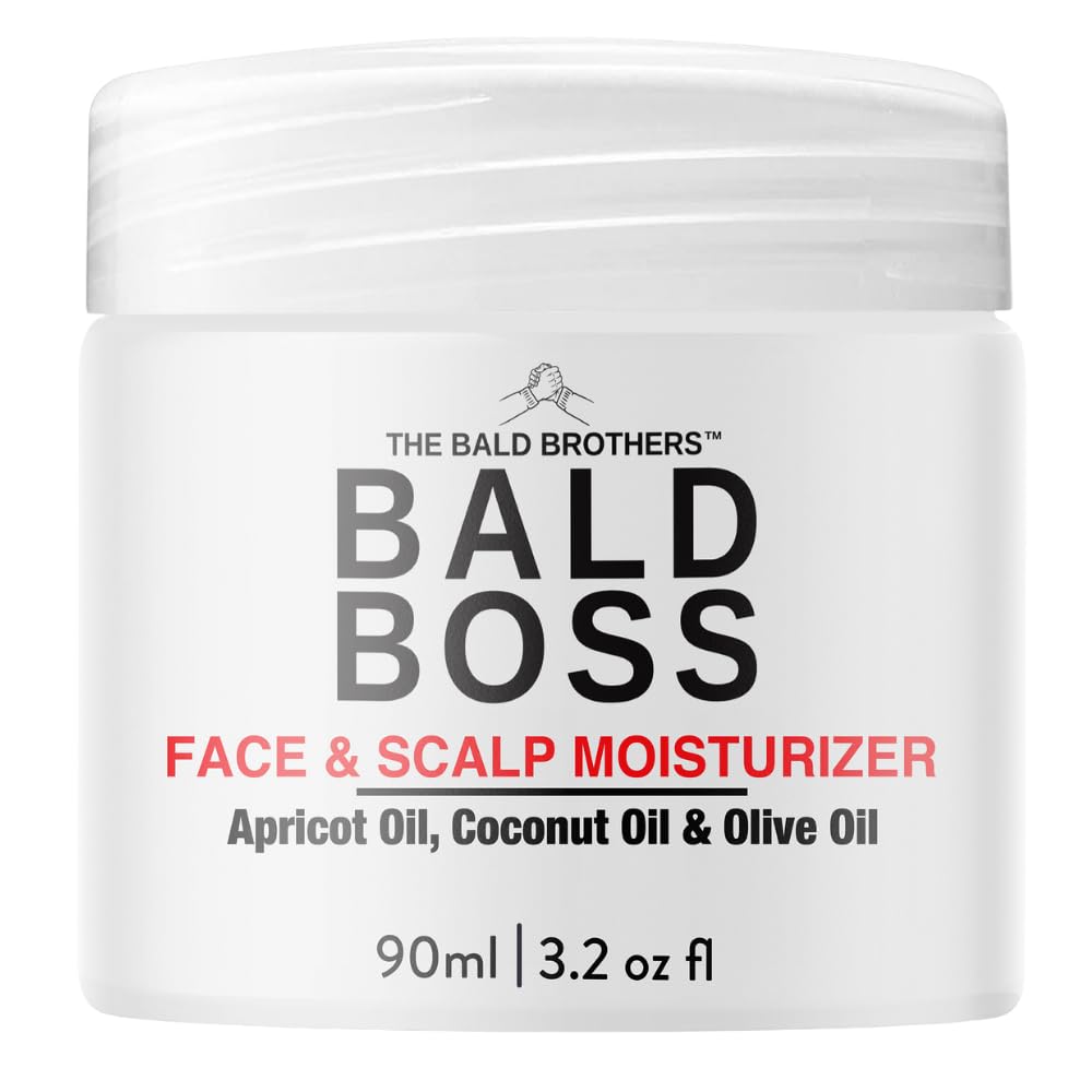 The Bald Brothers daily bald head care apricot seed oil bottle demonstrates nourishing scalp care.