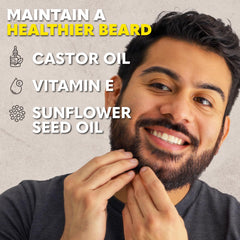 The Beard Club amber oils dropper demonstrates natural nourishment for softer beard hair.