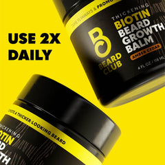 The Beard Club Biotin Beard Balm jar showing rich, creamy texture ideal for softening.