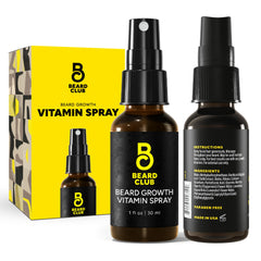 The Beard Club Biotin Vitamin Spray bottle for facial hair growth, promoting fuller look