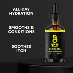The Beard Club hydration under-beard skin image emphasizes itch relief and lasting comfort.