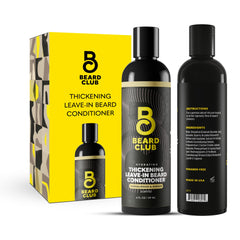 The Beard Club thickening leave-in bottle promotes fuller-looking beard and deep conditioning.