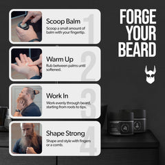 Ingredients closeup emphasizes beeswax and plant-based care for healthy beard softness.