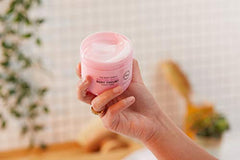 The Body Shop British Rose Body Yogurt applied to damp skin after showering for smoother feel.