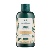 The Body Shop Ginger Scalp Care Conditioner bottle front with vegan formula for scalp soothing.