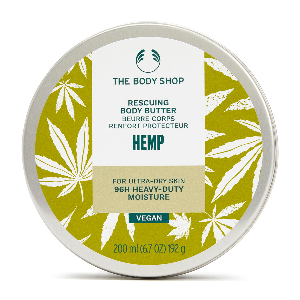 The Body Shop Hemp Body Moisturizer bottle offers long-lasting hydration for ultra dry skin.