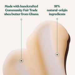 The Body Shop Shea Butter closeup emphasizes Community Trade ingredients
