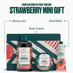 The Body Shop Strawberry Body Yogurt jar highlights 48hr moisture for smoother, softer skin.