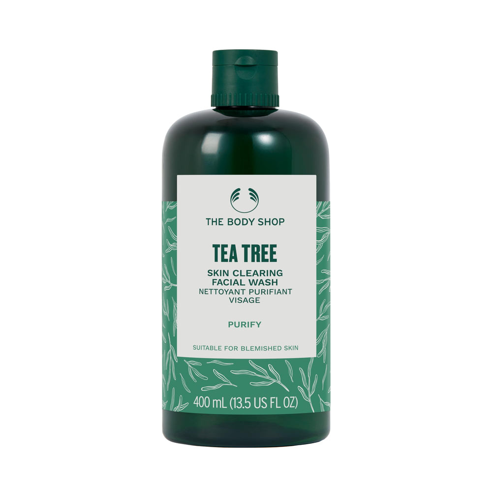 The Body Shop Tea Tree Skin Clearing Facial Wash bottle for daily cleansing and mattifying results.