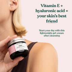 The Body Shop Vitamin E Gel Moisture Cream raspberry extract close-up signals natural-origin ingredients boosting skin vitality