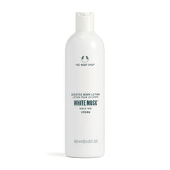 The Body Shop White Musk Body Lotion bottle promoting silky-soft skin hydration
