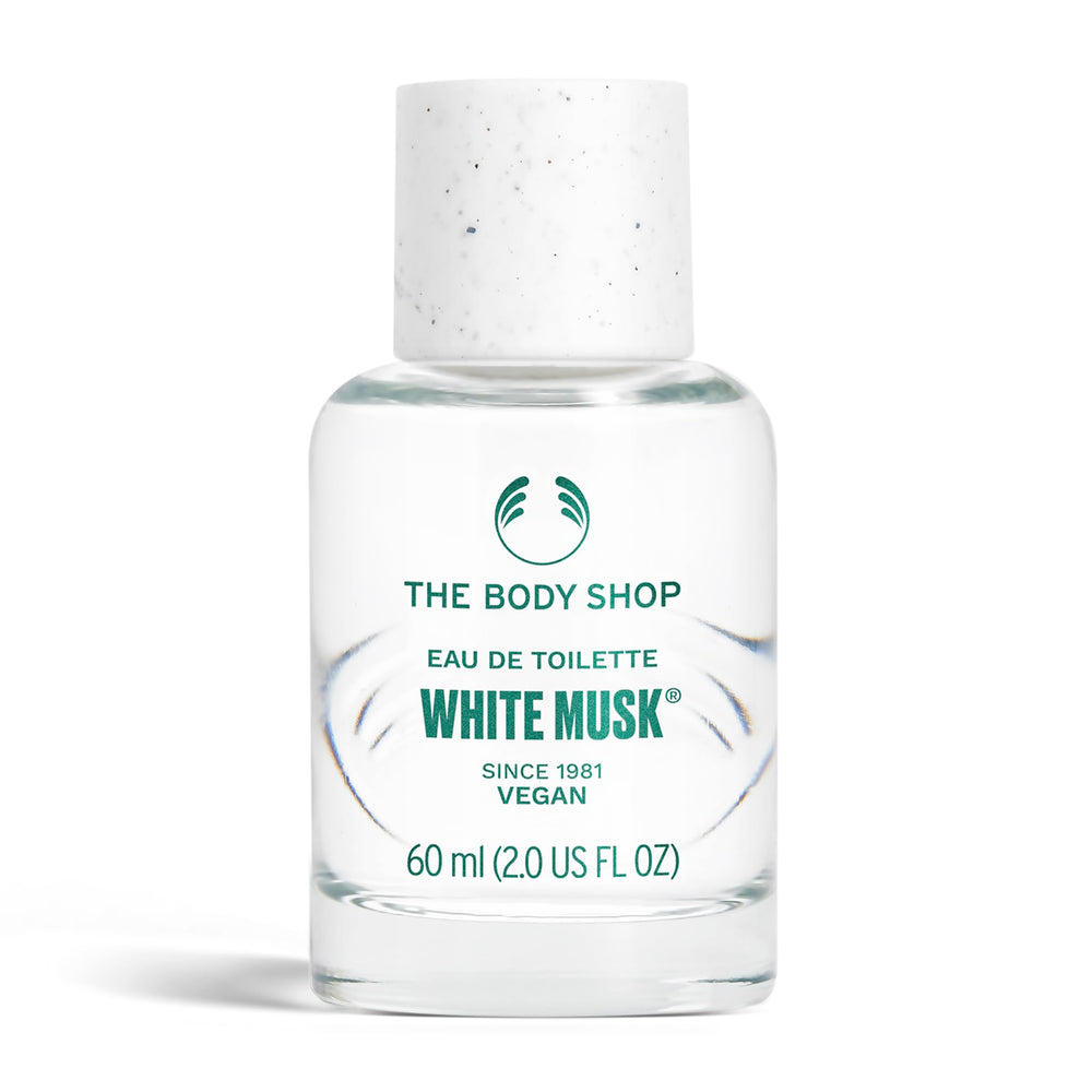 The Body Shop White Musk EDT bottle front highlights fresh floral notes for daily confidence.