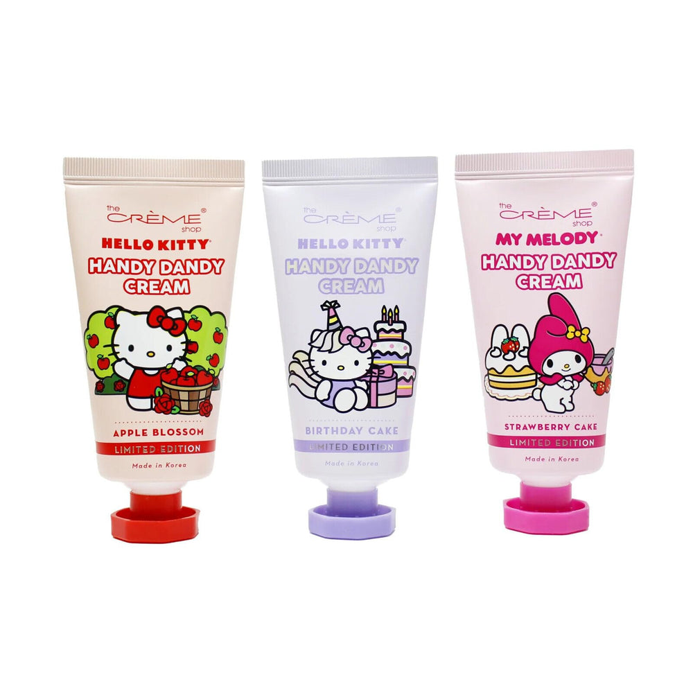 The Crème Shop Hello Kitty limited edition hand creme trio packaging hydrates dry skin without greasiness
